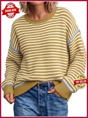Striped Oversized Pullover Sweater Drop Shoulder